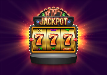 Slot machine with lucky sevens. Jackpot on slot machine. Vector illustration.