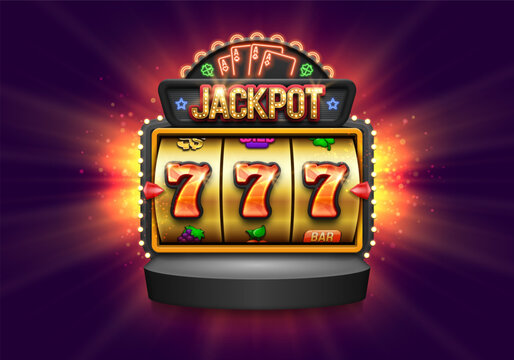 Slot machine with lucky sevens. Jackpot on slot machine. Vector illustration.