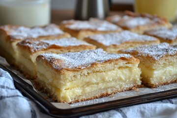 Delicious Creamy Custard Slice with Powdered Sugar Topping