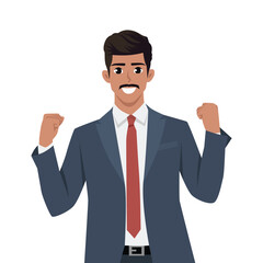 Young businessman rejoicing for his success. Flat Vector Character Isolated.