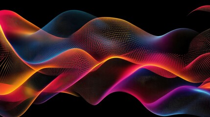 Obraz premium A visual of cyber particles and interconnected lines forming a smooth wave, depicting the flow of information and digital connectivity in a high-tech abstract style.