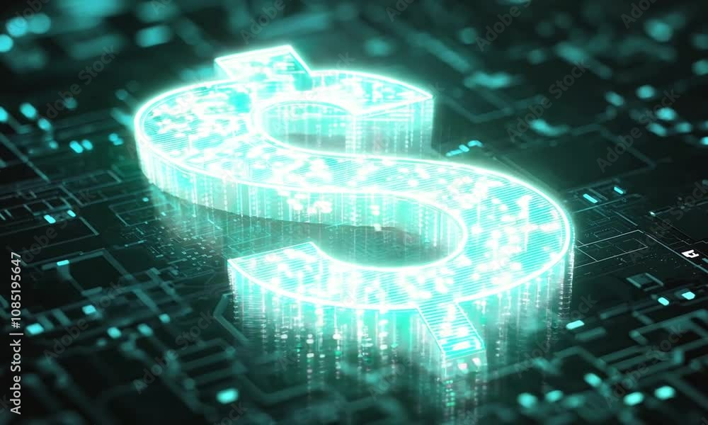 Poster digital dollar symbol on futuristic circuit board a glimpse into the financial technology : generati