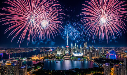 fireworks over the city