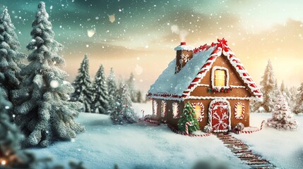 Fototapeta premium Gingerbread house at christmas background