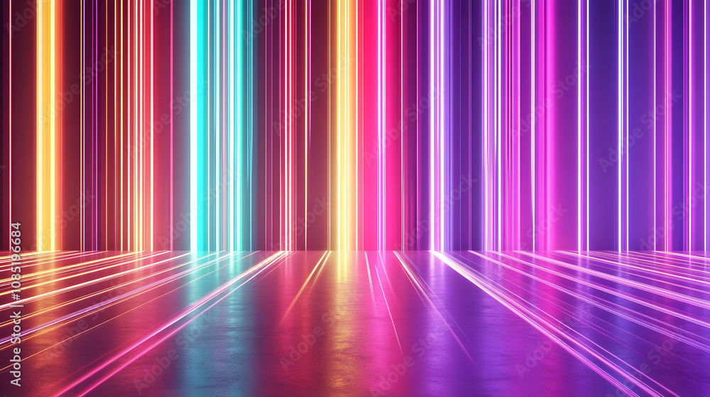 Poster 3d render, abstract background with colorful spectrum. bright neon rays and glowing lines.