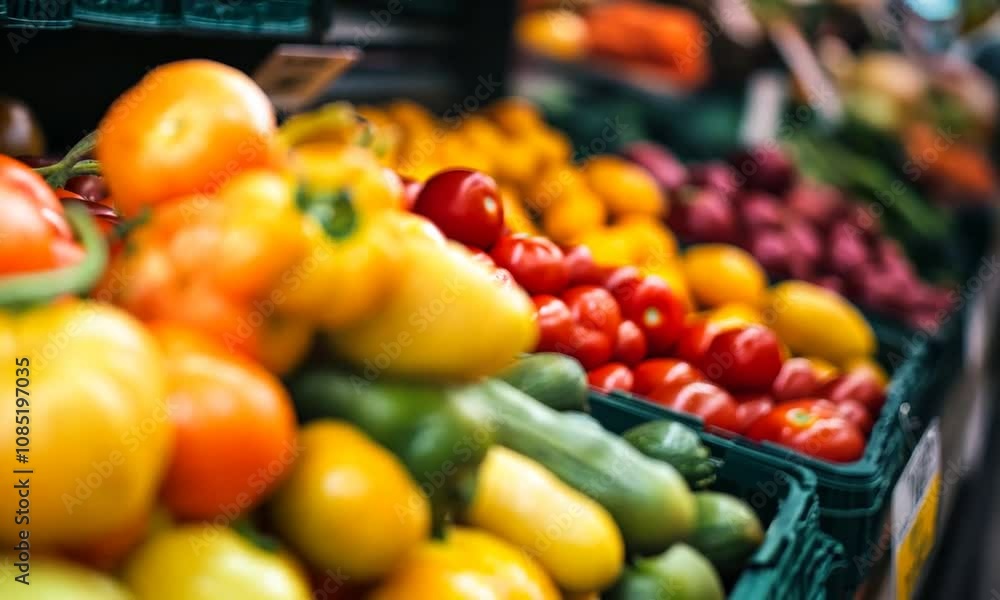 Poster vibrant assortment of fresh vegetables in grocery store display for healthy choices : generative ai