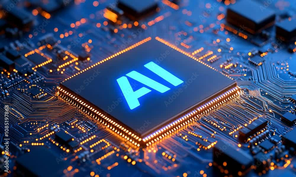 Aufkleber AI Microchip Highlighting Advanced Innovative Technology on Circuit Board : Generative AI
