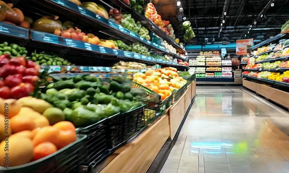Poster vibrant supermarket produce aisle with fresh colorful vegetables on display : generative ai