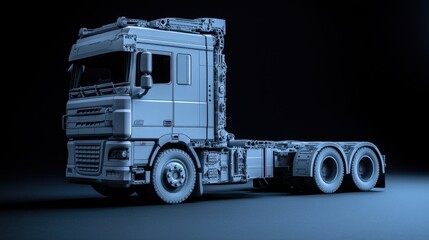 Highly detailed truck structure close-up, showing chassis, engine, and wheels in lifelike accuracy, ideal for industrial use