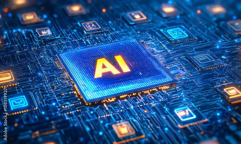 Poster futuristic artificial intelligence technology concept on digital circuits : generative ai