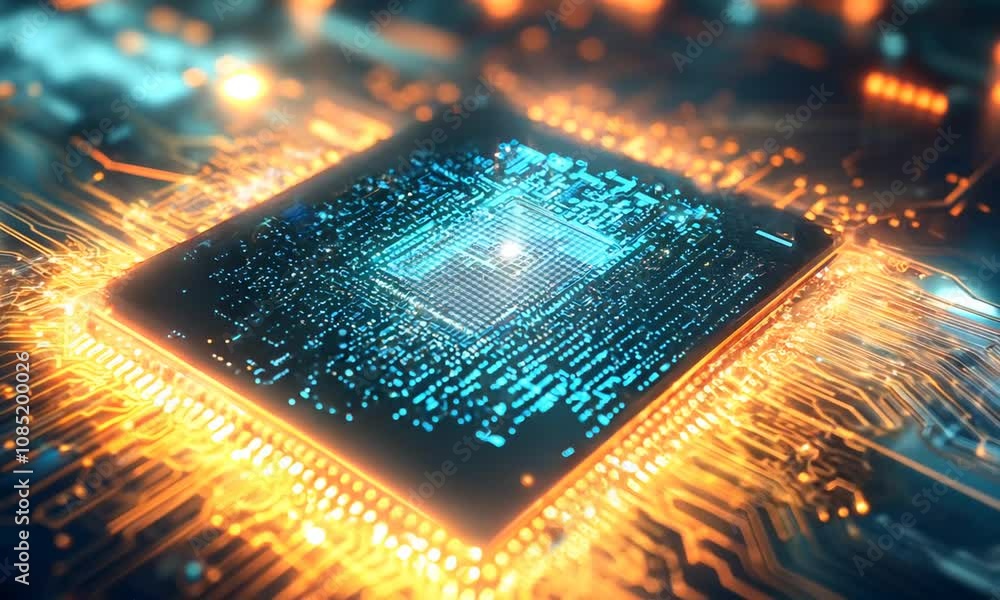 Leinwandbilder futuristic digital circuit board with illuminated microchip and cybernetic design : generative ai