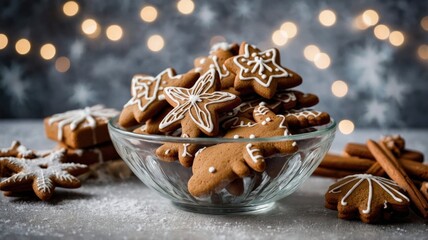 gingerbread cookies on clear bowl christmas generate ai