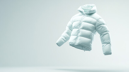 White Puffer Jacket Floating on a Blank Background