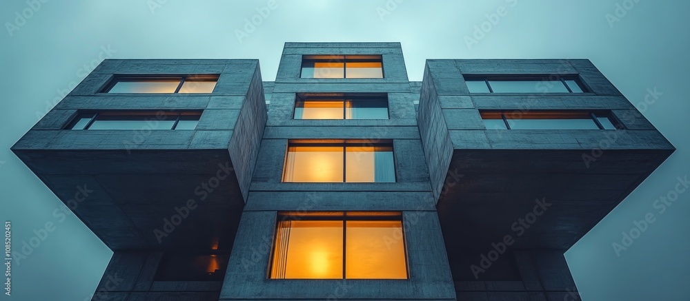 Poster modern architecture with illuminated windows