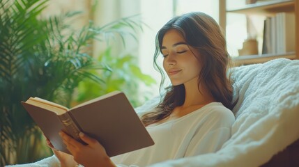 Soft-focus image of a woman reading a book in a luxurious bath, Self-care, Comfort