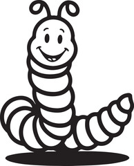 Cheerful Worm with a Big Smile - Black Line Art Illustration on White Background


