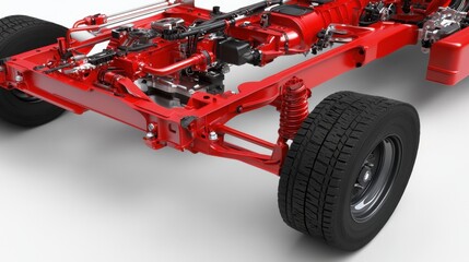 Fototapeta premium Lifelike image of truck structure showcasing chassis and heavy-duty wheels in fine detail
