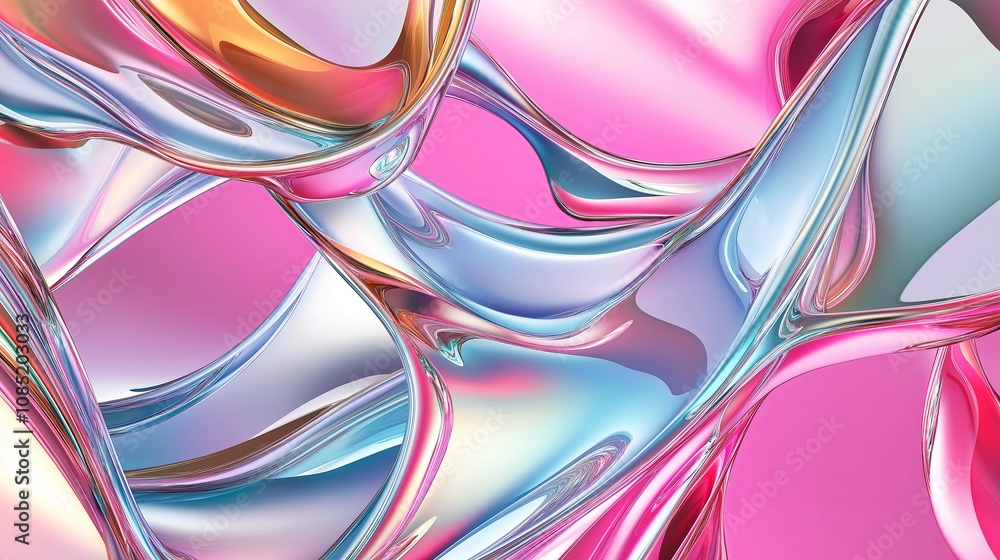 Poster abstract flowing gradient in soft metallic pastels