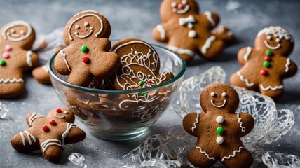gingerbread cookies on clear bowl christmas generate ai