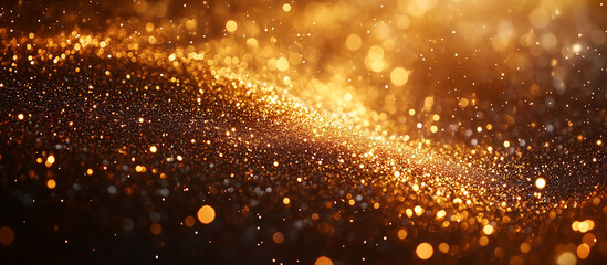 Golden glitter abstract texture background. Christmas festive holiday theme design. Gold wave. 