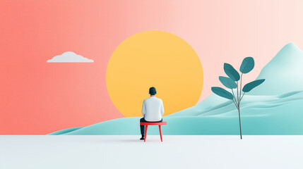 Obraz premium digital nomad home concept. remote worker enjoys scenic view during video call, feeling inspired