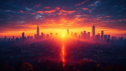Fototapeta premium Dramatic sunrise over cityscape.