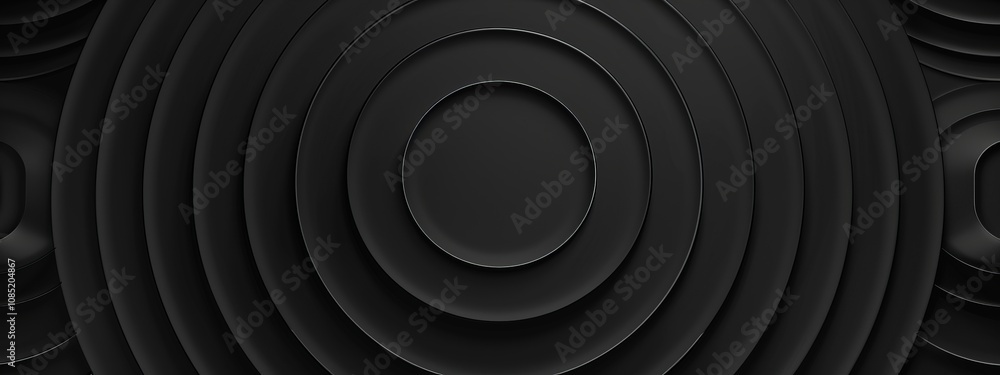 Poster minimalist abstract wallpaper with concentric circles on a black background. banner template with wh