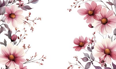 Fototapeta premium Floral frame with daisy flowers on white background