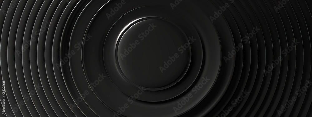 Poster Black Background with Concentric Circles for Design, Featuring White Space in the Center for Text. Ideal for Banner Templates and Digital Projects. Minimalist Wallpaper.