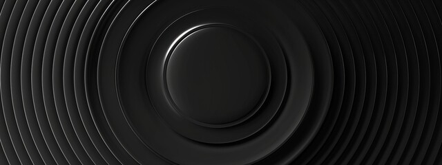 Black Background with Concentric Circles for Design, Featuring White Space in the Center for Text. Ideal for Banner Templates and Digital Projects. Minimalist Wallpaper.
