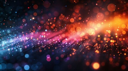 Obraz premium Lumières scintillantes et colorées sur fond noir, arrière plan, fond graphique, effet de flou et de bokeh