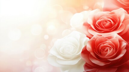 Obraz premium Luxurious rose background with red and white blooms, intricate petal textures, and soft lighting.