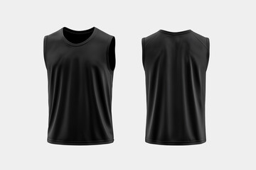 Black Unisex Sport Sleeveless Shirt, Activewear, Athletic, Plain, No Print for Mockups Against White Background