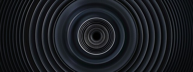 Obraz premium Concentric Circles on Black Background for Design, Banner Template, Minimalist Abstract Wallpaper with Copy Space, Simple Geometric Modern Wallpaper for Text Placement and Creative Use