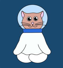 Cute yoga cat astronaut. Flat vector Illustration.