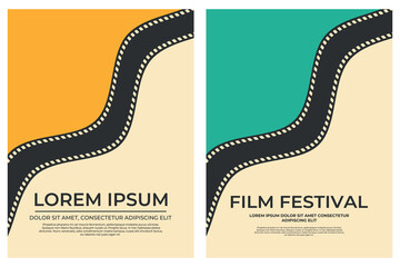 Film festival poster templates design with wavy film strip. Movie film poster in retro style. Vector illustration