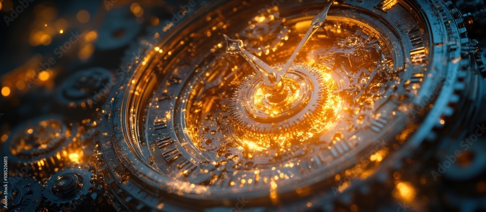 Poster glowing clockwork gears and cogs.