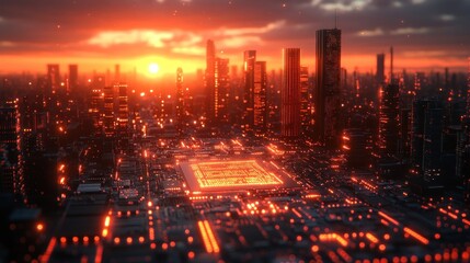 Fototapeta premium Futuristic Cityscape at Sunset.