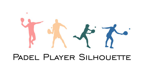 Set Padel tennis player silhouette colorful vector on isolated background