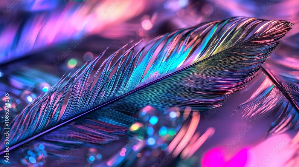 Poster close-up of feather details with iridescent colors