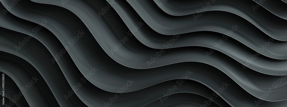 Poster Black background with curvy lines for design, banner template. White space in the center of the page for text. Minimalist pattern wallpaper with copy space.