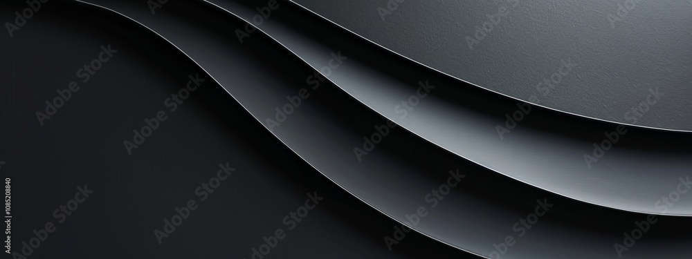 Poster Black background with curvy lines for design, banner template. White space in the center of the page for text. Minimalist pattern wallpaper with copy space.