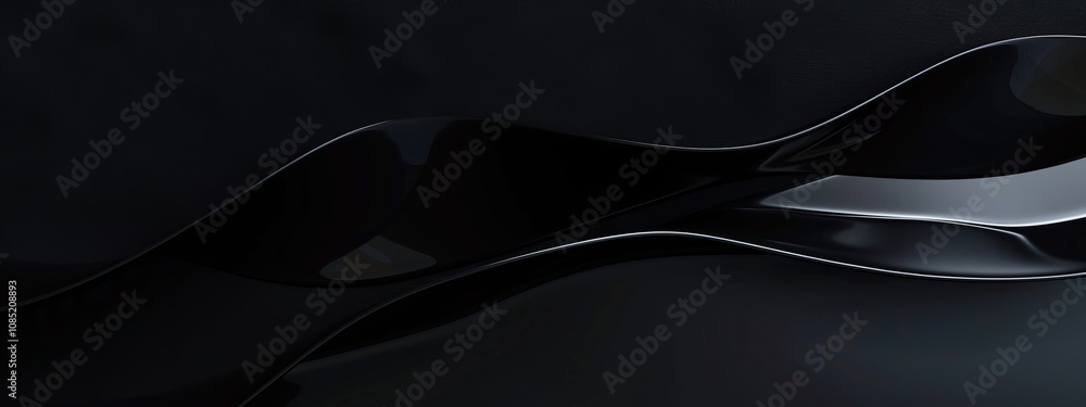 Poster Black background with curvy lines for design, banner template. White space in the center of the page for text. Minimalist pattern wallpaper with copy space.