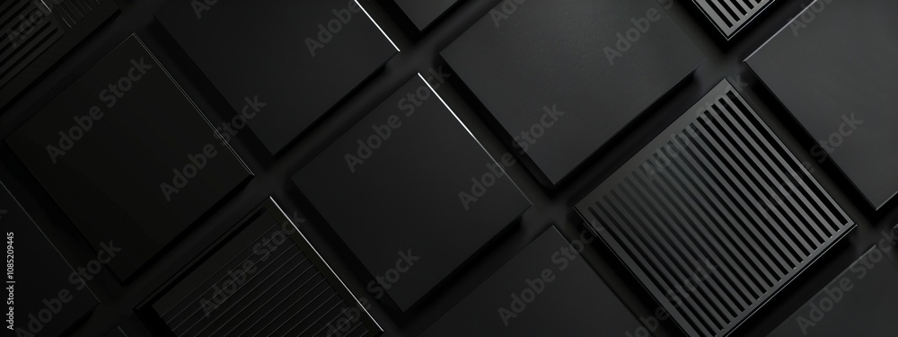 Poster Diagonal grids on a black background, minimalist design banner template with white space for text. Suitable for dynamic and modern presentations, websites, and digital designs.