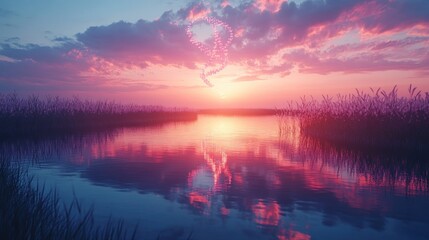 Fototapeta premium Pink ribbon sunset reflection.