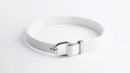 Minimalist white dog collar mockup with plastic buckle, isolated on a white background