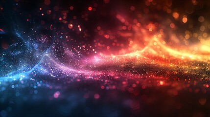 Lumières scintillantes et colorées sur fond noir, arrière plan, fond graphique, effet de flou et de bokeh