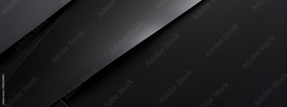Poster Black Background with Diagonal Lines and Shapes, Banner Template with White Space for Text. Minimalist Abstract Wallpaper with Copy Space on Black Background. Clean Modern Wallpaper.