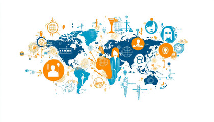 Fototapeta premium A stylized world map displays interconnectedness