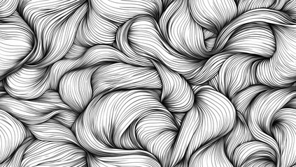Cotton fabric Seamless black and white pattern of flowing wavy lines